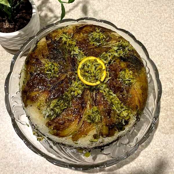طرز تهیه کاهو پلو زعفرانی با مرغ