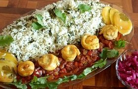 طرز تهیه گشنیز پلو با مرغ زعفرانی